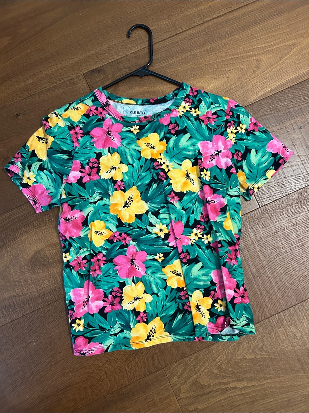 Old Navy Floral Tropical Short Sleeve Tee - Green, Pink & Yellow